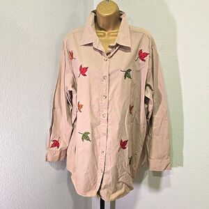 Vtg Bobbie Brooks Embroidered Sequin Button Shirt Womens 14 16 Fall Cottagecore